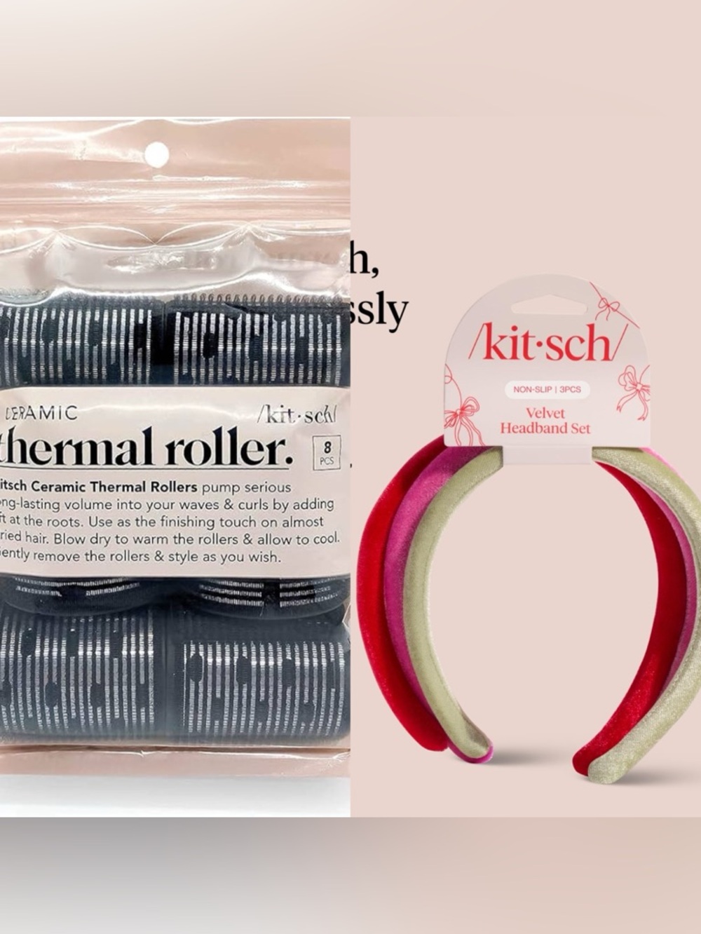 🌟3 for $30🌟 Kitsch Ceramic Hair Rollers (8) AND Velvet Headband Set
